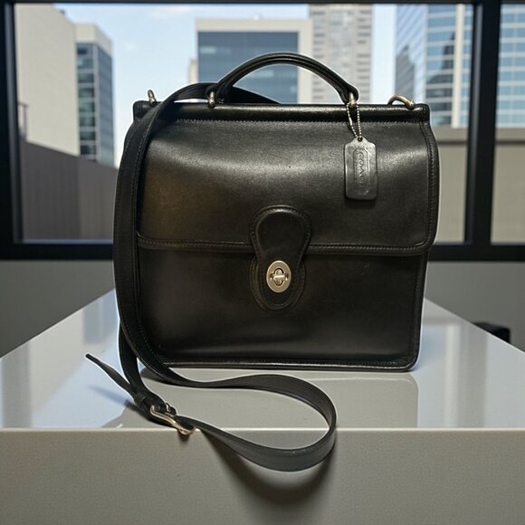 VTG Coach Willis 9927 Black Leather Nickel Top Handle Satchel Y2K Convertible - Picture 1 of 9